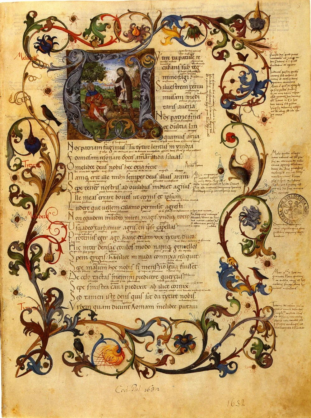 Page enluminée des Églogues de Virgile